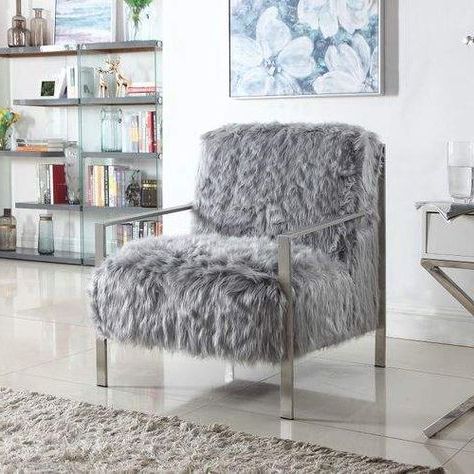 Pier 1 Imports Raisa Gray Faux Fur Chair | Accent Chairs For Living Regarding Gray Chenille Fabric Accent Stools (View 16 of 20)