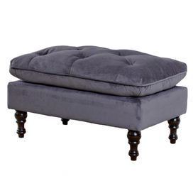 Pillowtop Ottoman With Tufted Grey Upholstery And Turned Espresso Legs Inside Snow Tufted Fabric Ottomans (View 16 of 20)