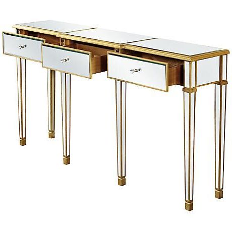 Pin On Mirrored Furniture Ideas In Walnut Wood And Gold Metal Console Tables (View 15 of 20)