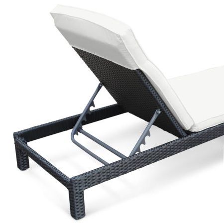 Pisa Set Of 2x Sun Loungers In Aluminium And Wicker | Black/off White Inside Black And Off White Rattan Ottomans (View 5 of 20)