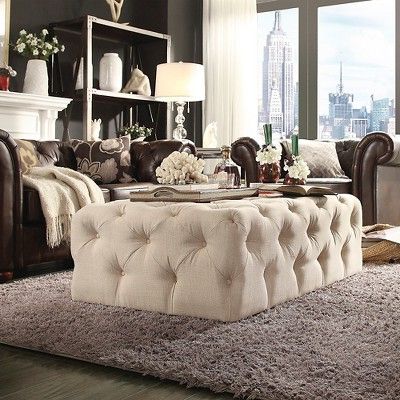 Place Button Tufted Cocktail Ottoman Beige – Inspire Q | Ottoman, Sofa Intended For Ecru And Otter Console Tables (View 15 of 20)