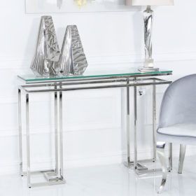 Plaza Contemporary Stainless Steel Smoked Glass Console Display Table Inside Brass Smoked Glass Console Tables (View 18 of 20)