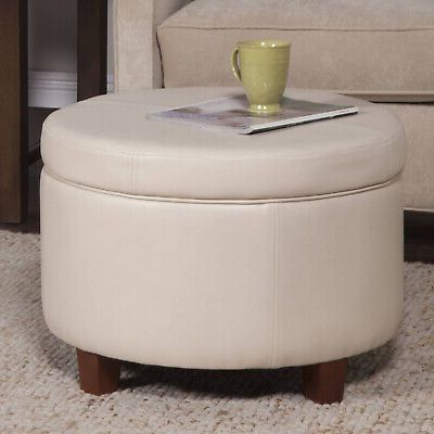 Porch And Den Rockwell Large Ivory Faux Leather Round Storage Ottoman With Regard To Brown Leather Hide Round Ottomans (View 2 of 20)