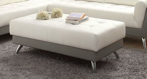 Poundex Grey & White Bonded Leather Ottoman F6983 | Ottoman, Glider And Pertaining To White And Light Gray Cylinder Pouf Ottomans (View 16 of 20)