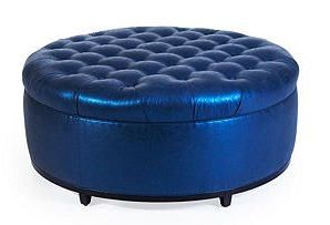 Prescott Peacock Blue Ottoman | Ottoman Furniture, Ottoman, Round Intended For Textured Aqua Round Pouf Ottomans (View 15 of 20)