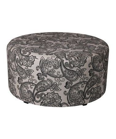 Privilege Black & White Ornate Paisley Large Ottoman | Zulily | Round Throughout Black Fabric Ottomans With Fringe Trim (View 7 of 20)
