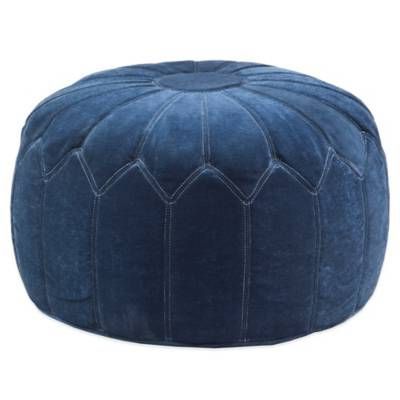 Product Image For Madison Park Round Pouf Ottoman 1 Out Of 1 | Pouf With Navy Cotton Woven Pouf Ottomans (View 17 of 20)