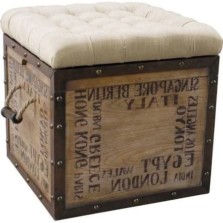 Pulaski Rustic Crate Upholstered Ottoman, Natural, Off White | Storage Throughout Lavender Fabric Storage Ottomans (Gallery 20 of 20)