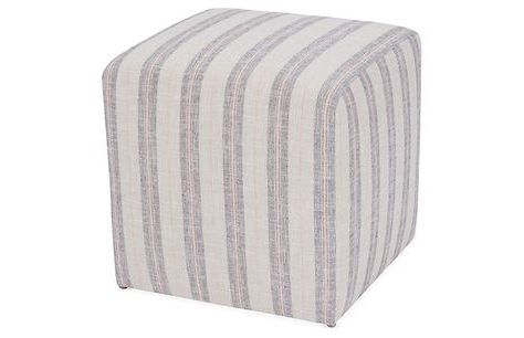 Quinn Cube Ottoman, Blush/gray Stripe | Ottoman, Kids Furniture, Grey Pertaining To Gray Stripes Cylinder Pouf Ottomans (View 2 of 20)