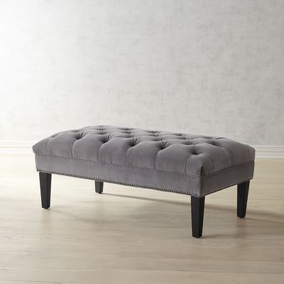Quinn Navy Velvet Tufted Cocktail Ottoman | Ottoman, Ottoman In Living Intended For Gray Tufted Cocktail Ottomans (View 3 of 20)
