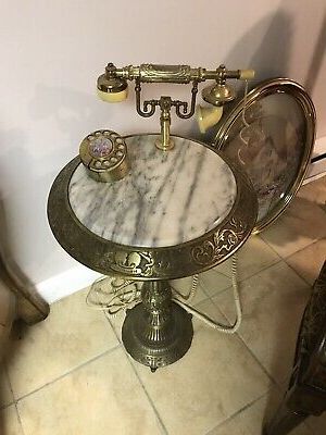 Rare Vintage Brass And Marble Floor Table Rotary Dial French Phone Mid Inside Antique Brass Round Console Tables (View 13 of 20)