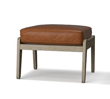 Raylan Leather Ottoman With Brown Finish, Down Blend Wrapped Cushions In Natural Solid Cylinder Pouf Ottomans (View 14 of 20)