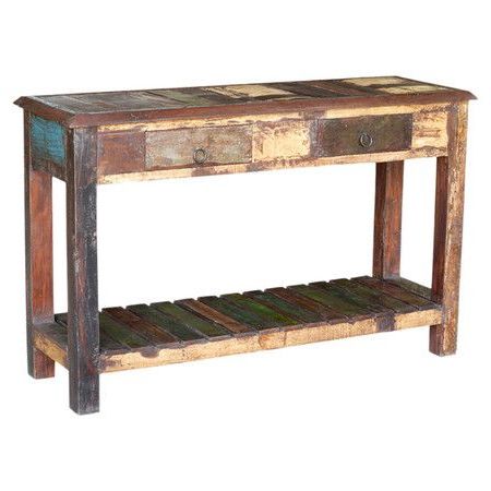 Reclaimed Wood Console Table With Two Drawers And An Open Bottom Shelf Intended For Barnwood Console Tables (View 1 of 20)