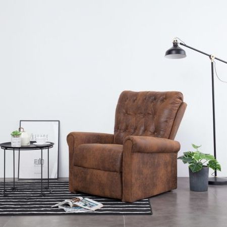 Reclining Chair Brown Faux Suede Leather | Crazy Sales Intended For Black Faux Leather Usb Charging Ottomans (View 9 of 20)