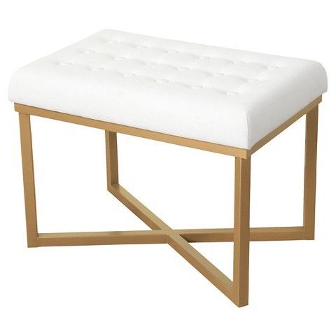 Rectangle Ottoman Velvet Tufted Cushion And Gold Metal X Base – Homepop Inside Bronze Steel Tufted Square Ottomans (Gallery 20 of 20)