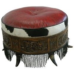 Red Leather Ottoman | Round Ottomans | Western Ottomans | Ranch House Intended For Silver And White Leather Round Ottomans (View 18 of 20)