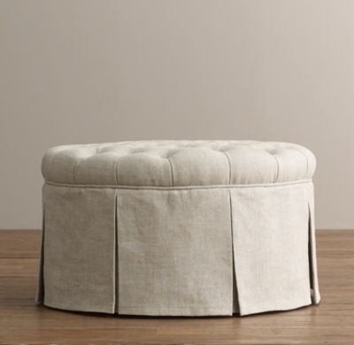 Rh Baby & Child's Classic Round Tufted Upholstered Ottoman:our Tufted Throughout Fabric Tufted Round Storage Ottomans (View 9 of 20)