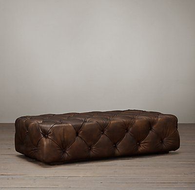 Rh's Soho Tufted Leather Ottoman:grandly Proportioned, With A Low Seat Regarding Weathered Ivory Leather Hide Pouf Ottomans (View 10 of 20)