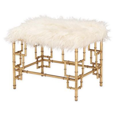Ridge Road Decor Faux Fur Upholstered Ottoman In White/gold | Stool Intended For White Faux Fur And Gold Metal Ottomans (View 3 of 20)