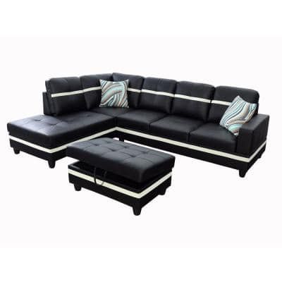 Right Facing – Sectional Sofas – Living Room Furniture – The Home Depot Pertaining To Black Faux Leather Usb Charging Ottomans (View 11 of 20)