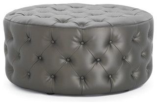 Rocco Round Xl Leather Ottoman – Contemporary – Footstools And Ottomans For Gold And White Leather Round Ottomans (View 15 of 20)
