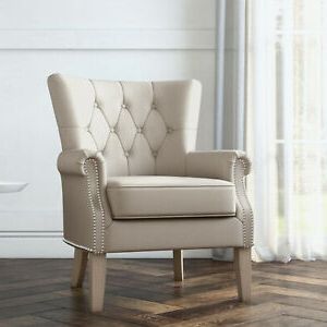 Rolled Arm Wingback Accent Chair Button Tufted Living Room Furniture For Light Beige Round Accent Stools (View 7 of 20)