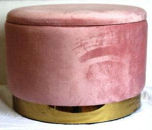 Rose Pink Alison Cork Round Velvet Storage Ottoman / Seat | Ebay With Round Gold Faux Leather Ottomans With Pull Tab (View 18 of 20)