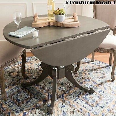 Round Drop Leaf Pedestal Kitchen Table Grey Wash Wood Finish Dining Within Leaf Round Console Tables (View 5 of 20)