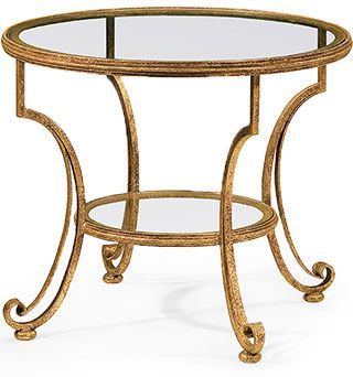 Round Hand Wrought Iron Two Tier Table With Distressed Antique Gold With Regard To Round Iron Console Tables (View 5 of 20)