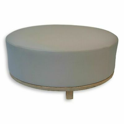 Round Leather Gray Ottoman With Natural Wood Legs | Ebay For Gray Wool Pouf Ottomans (View 14 of 20)