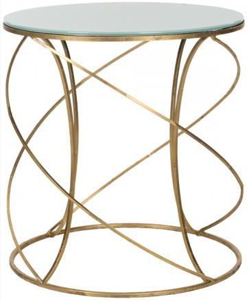 Round Metal Glass Gold Accent Table For Black Metal And White Linen Ottomans Set Of  (View 8 of 20)