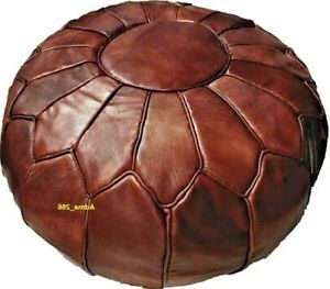 Round Moroccan Leather Footstool Pouf Ottoman Moroccan Brown Foot Stool Pertaining To Brown Leather Hide Round Ottomans (View 15 of 20)
