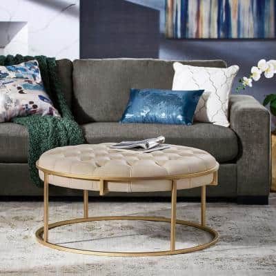 Round – Ottomans – Living Room Furniture – The Home Depot Inside Natural Beige And White Short Cylinder Pouf Ottomans (View 13 of 20)