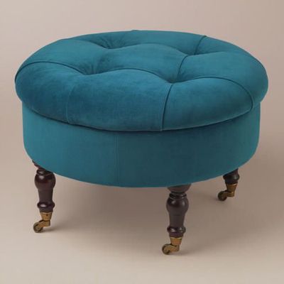 Round Peacock Lucille Ottoman | Everything Turquoise In Textured Aqua Round Pouf Ottomans (View 8 of 20)