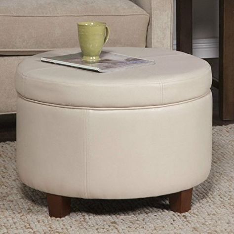 Round Storage Ottoman Faux Leather Large Ivory Coffee Tab Https In Gold Faux Leather Ottomans With Pull Tab (View 3 of 20)