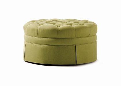 Round Tufted Ottoman With Skirt (com) | Designer Upholstery Fabric Throughout Pouf Textured Blue Round Pouf Ottomans (Gallery 19 of 20)