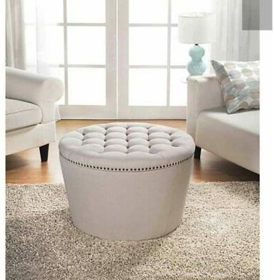Round Tufted Storage Ottoman Nailheads Modern And Cream With Nail Heads Throughout Round Gray Faux Leather Ottomans With Pull Tab (View 10 of 20)