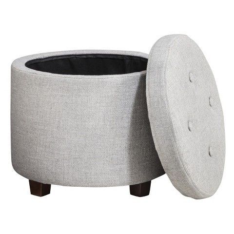 Round Tufted Storage Ottoman Textured Weave Gray – Threshold™ | Tufted Inside Textured Yellow Round Pouf Ottomans (View 8 of 20)