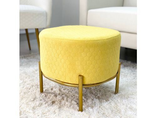 Round Velvet Ottoman Yellow With Gold – Decora Home | Home Décor And Within Textured Green Round Pouf Ottomans (Gallery 19 of 20)