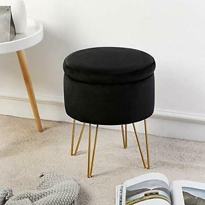 Round Velvet Storage Ottoman Stool With Gold Metal Legs, 15inch Vanity With Regard To Chrome Metal Ottomans (View 4 of 20)