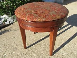 Round Wood Base Ottoman With Cushion Swivel Seat Restored | Ebay Regarding Chrome Swivel Ottomans (Gallery 20 of 20)