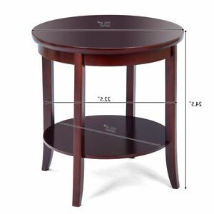 Round Wood End Table Sofa Side Coffee Table Storage Shelf Cherry Finish With Espresso Wood Trunk Console Tables (View 10 of 20)