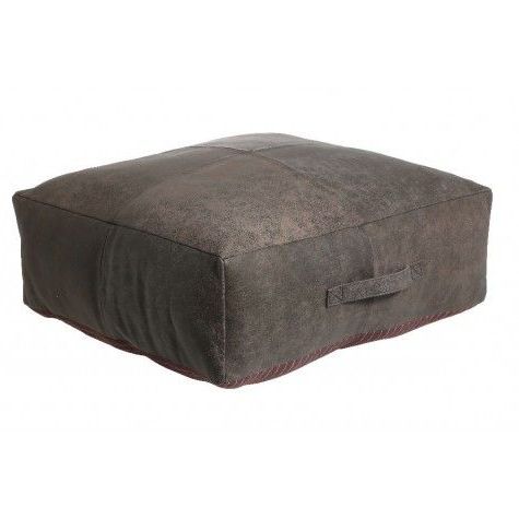 Roy Pouf Leather Antique Gray,24x24x8 | Ottoman, Leather Pouf, Leather With Regard To Weathered Silver Leather Hide Pouf Ottomans (View 15 of 20)