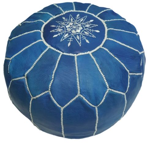 Royal Blue Moroccan Leather Pouf | Leather Pouf Ottoman, Leather Pertaining To Brown Moroccan Inspired Pouf Ottomans (View 10 of 20)