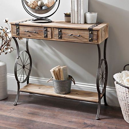 Rustic Bicycle Wheel Console Table | Kirklands | Wood Sofa Table, Metal For Antique Blue Wood And Gold Console Tables (View 5 of 20)