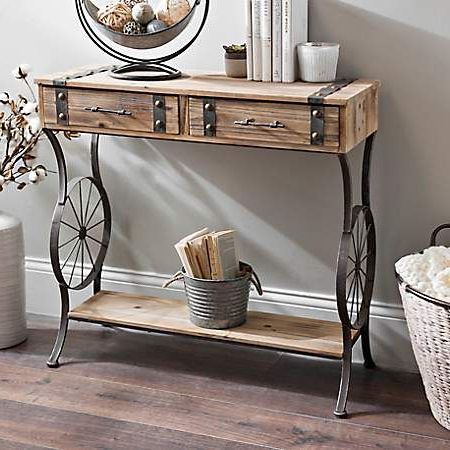 Rustic Bicycle Wheel Console Table | Kirklands | Wood Sofa Table, Metal Inside Gray Wood Black Steel Console Tables (View 1 of 20)