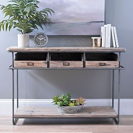 Rustic Industrial 3 Drawer Console Table | Industrial Decor Living Room Within Metallic Gold Console Tables (View 5 of 20)