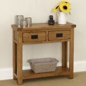 Rustic Oak 2 Drawer Hall Console Table – Telephone Hallway Side Stand Intended For 2 Drawer Console Tables (View 16 of 20)