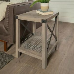 Rustic Urban Industrial Wood Square End Table X Shaped Metal Accents In White Washed Wood Accent Stools (View 13 of 20)