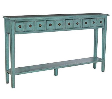 Sadie Long Console Table In Distressed Teal Finish Powell Https In Mirrored Console Tables (View 14 of 20)